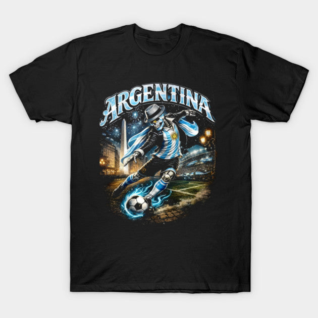 Argentina Soccer Skeleton Action - T-Shirt, Sweatshirt, Hoodie