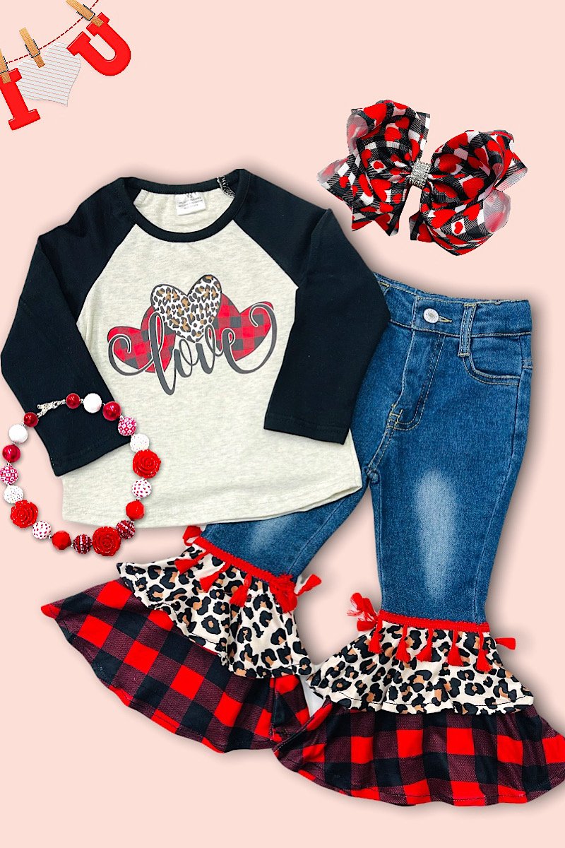 Youth Baby Toddler Love Raglan Denim Bell Leopard - Adult & Kids T-Shirts, Sweatshirts & Hoodies apparel design preview 2
