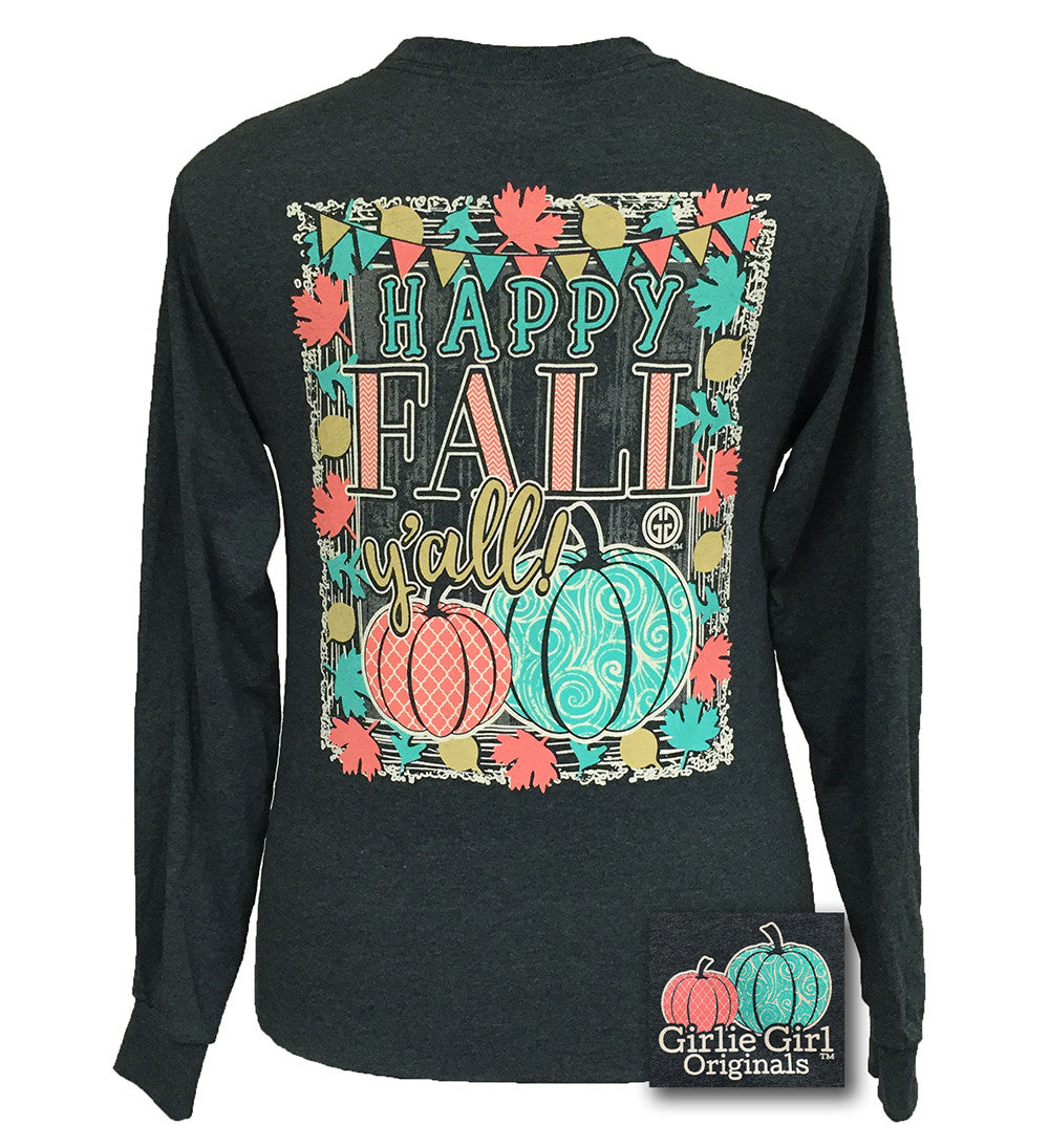 Girlie Girl Originals Preppy Happy Fall Yall Pumpkin - Adult & Kids T-Shirts, Sweatshirts & Hoodies apparel design preview 1