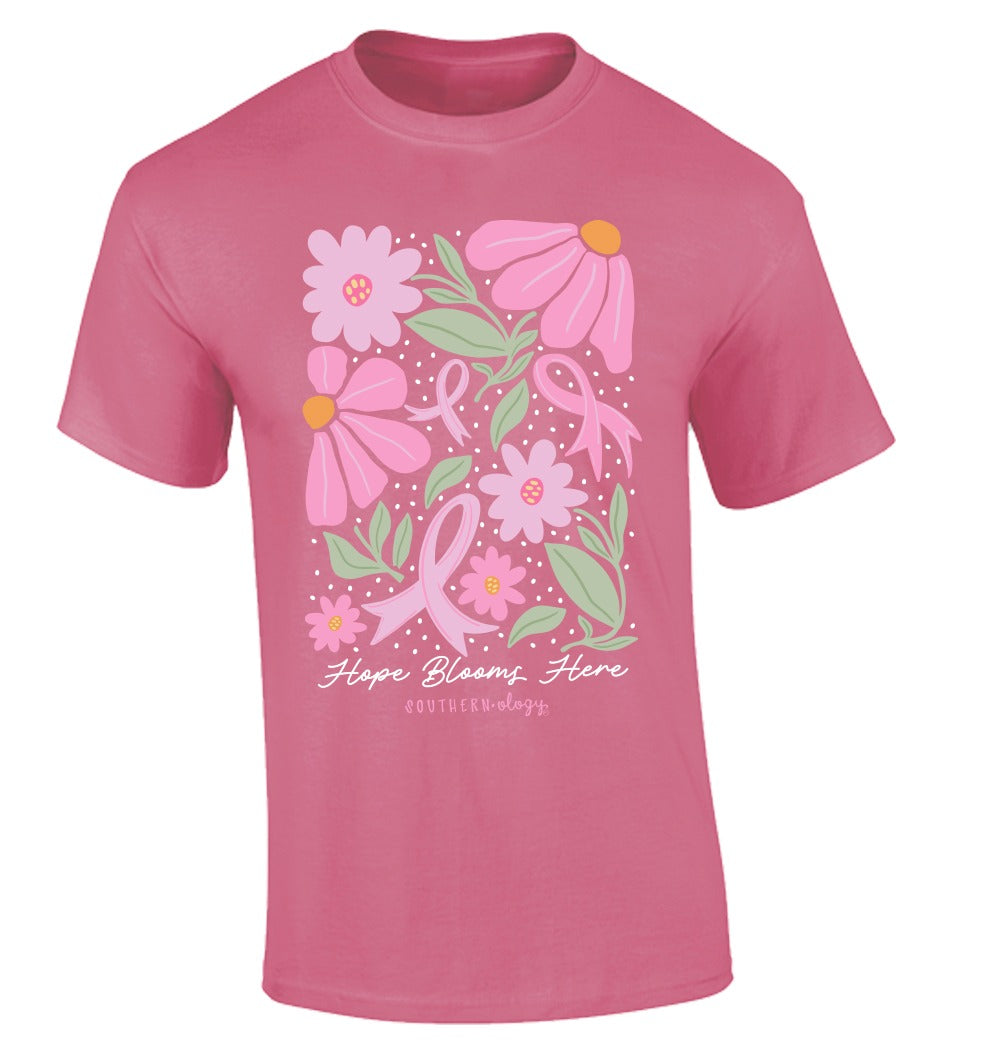 Southernology Cancer Hope Blooms Here Comfort Colors - Adult & Kids T-Shirts, Sweatshirts & Hoodies apparel design preview 2