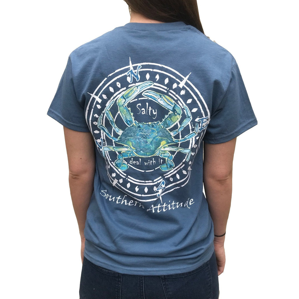 Southern Attitude Crab Compass Indigo - Adult & Kids T-Shirts, Sweatshirts & Hoodies apparel design preview 2