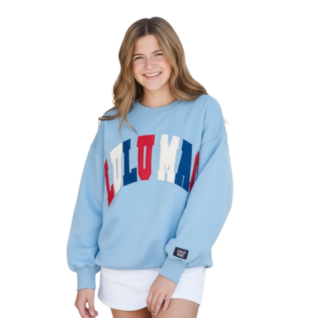 Girlie Girl Lulu Mac USA Red White Blue Stitch Cozy - Adult & Kids T-Shirts, Sweatshirts & Hoodies apparel design preview 1