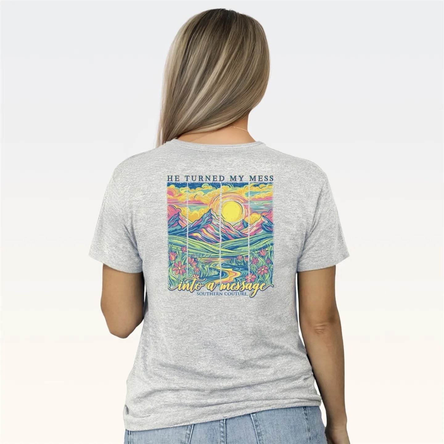 Southern Couture Classic He Turned My Mess Ash Grey - Adult & Kids T-Shirts, Sweatshirts & Hoodies apparel design preview 2