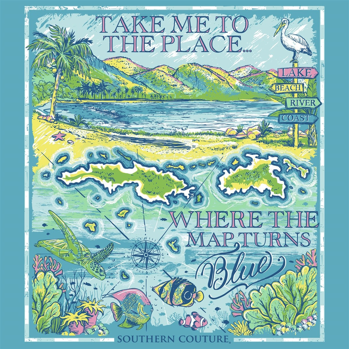 Southern Couture Where The Map Turns Blue Comfort - Adult & Kids T-Shirts, Sweatshirts & Hoodies apparel design preview 2