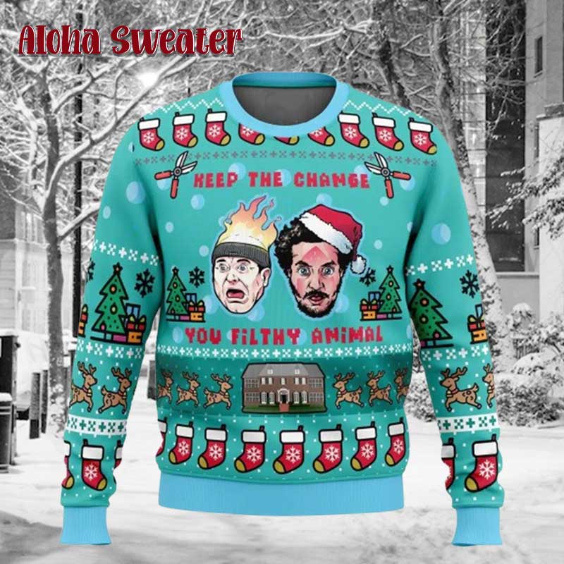 Keep The Change Yah Filthy Animal Home Alone Ugly Christmas Sweater product image 2