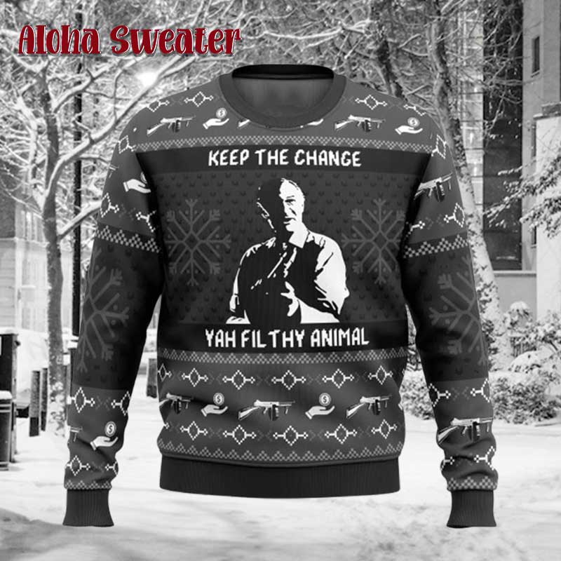 Keep The Change Yah Filthy Animal Home Alone Ugly Christmas Sweater product image