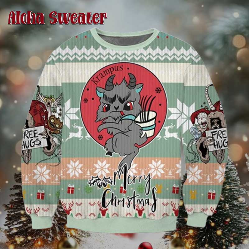 Krampus Mischievous Free Hugs Ugly Christmas Sweater product image