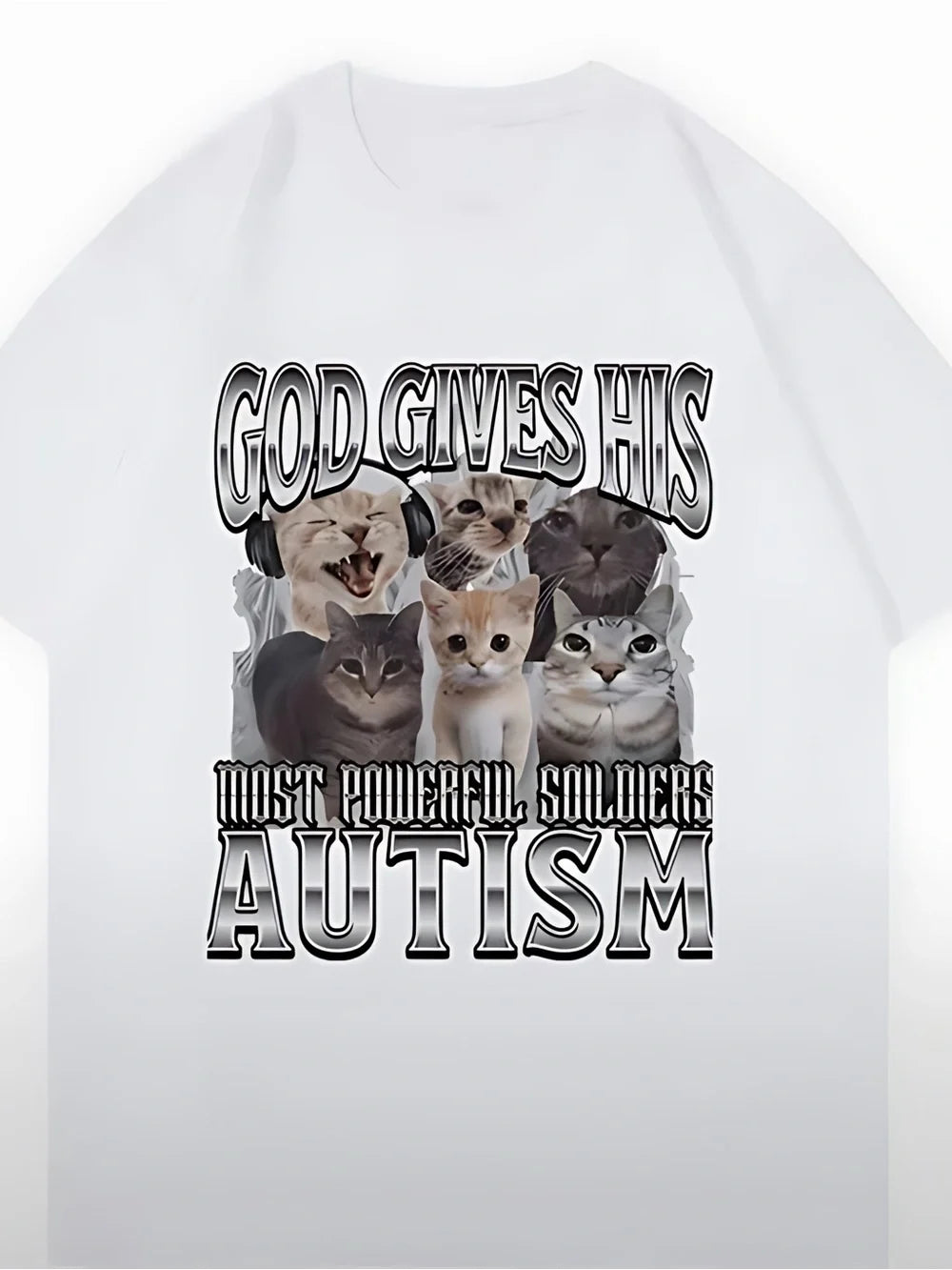 God Gives His Most Powerful Soldiers Autism Cat T-Shirt Graphic Tee Y2K Style - T-Shirt, Sweatshirt, Hoodie