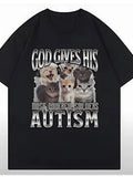 God Gives His Most Powerful Soldiers Autism Cat T-Shirt Graphic Tee Y2K Style - T-Shirt, Sweatshirt, Hoodie