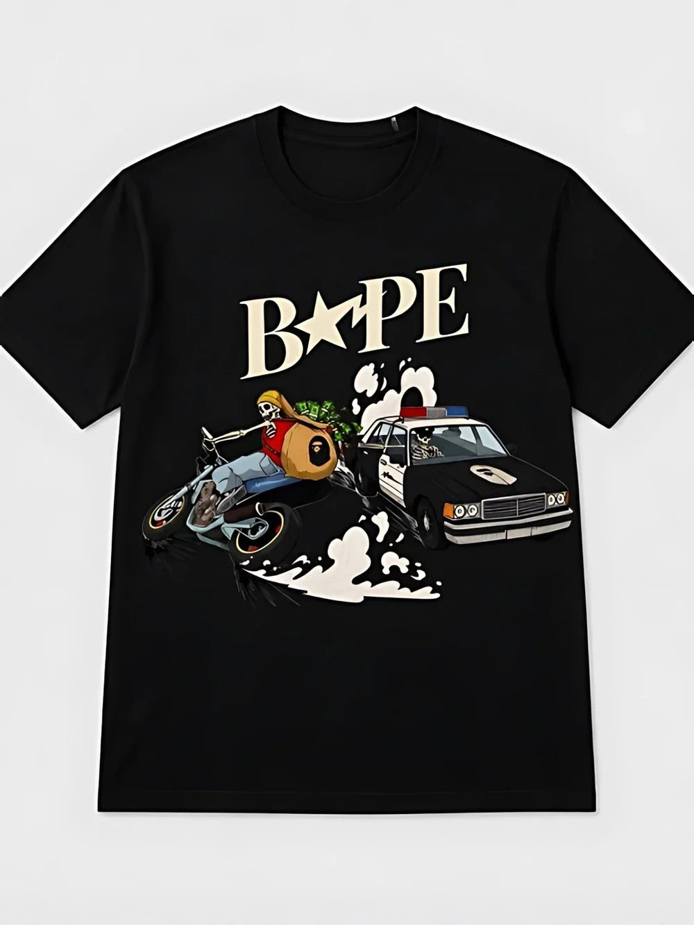 Street Chase Skeleton Graphic T-Shirt | Motorcycle Rider Cartoon T-shirt Unisex - T-Shirt, Sweatshirt, Hoodie