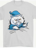 A Cat In Bed Under the Duvet Womens Mens T-shirt Unisex White - T-Shirt, Sweatshirt, Hoodie