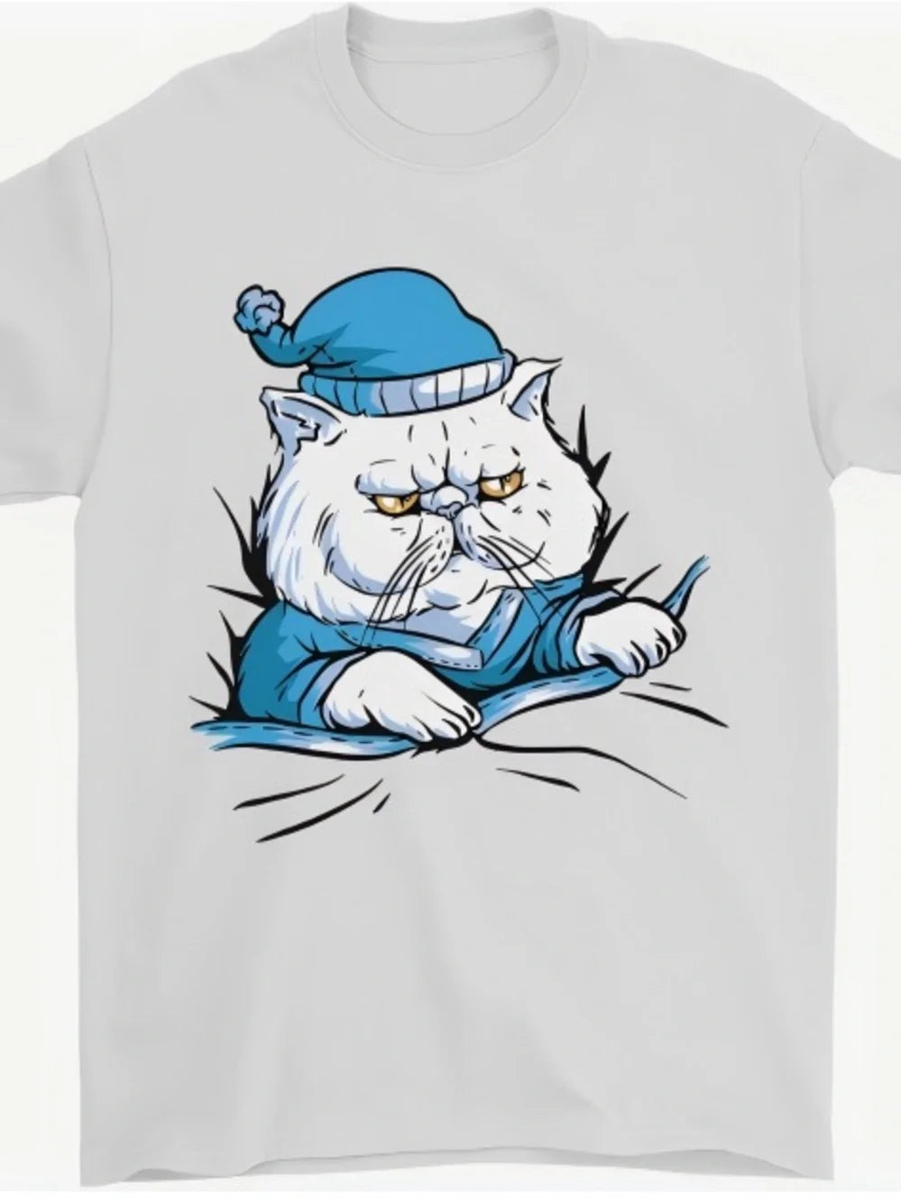 A Cat In Bed Under the Duvet Womens Mens T-shirt Unisex White - T-Shirt, Sweatshirt, Hoodie