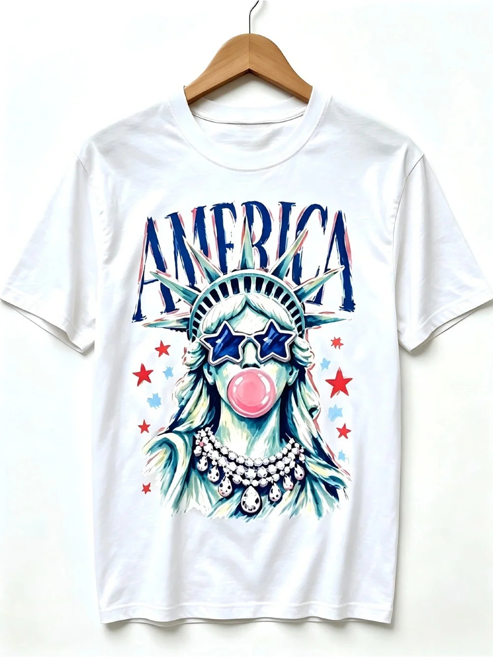America Statue of Liberty Blowing Bubble Gum Graphics Womens Mens T-shirt Unisex - T-Shirt, Sweatshirt, Hoodie