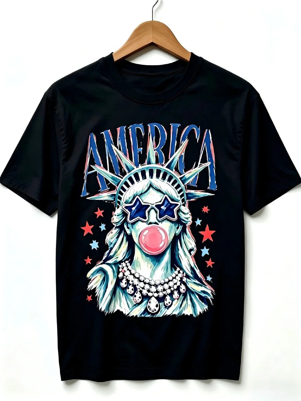 America Statue of Liberty Blowing Bubble Gum Graphics Womens Mens T-shirt Unisex - T-Shirt, Sweatshirt, Hoodie