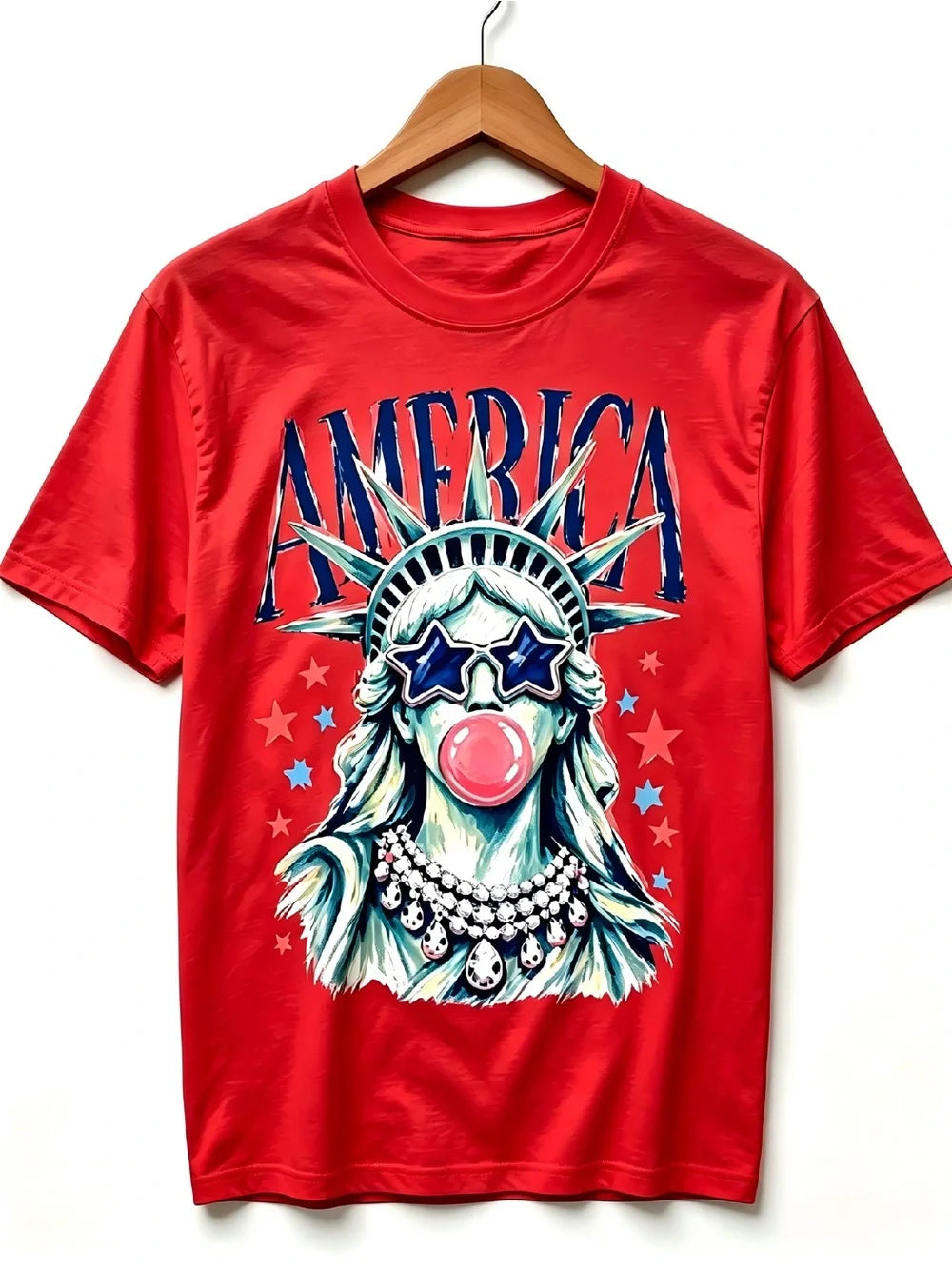 America Statue of Liberty Blowing Bubble Gum Graphics Womens Mens T-shirt Unisex - T-Shirt, Sweatshirt, Hoodie