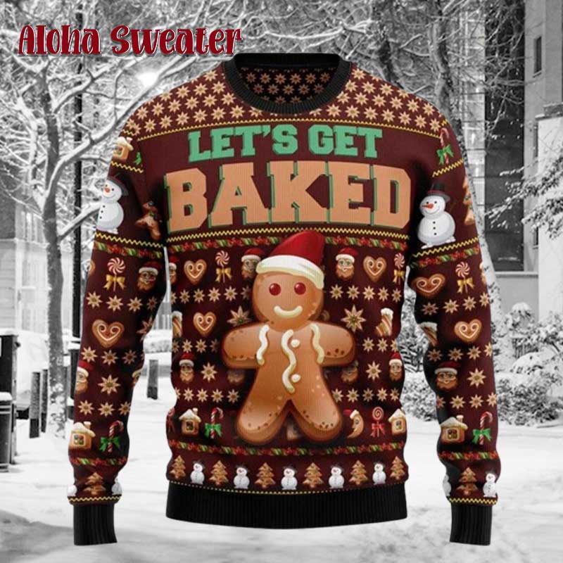 Let’s Get Baked Funny Gingerbread Ugly Christmas Sweater product image