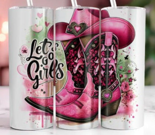 Lets Go Girls Pink Cowboy Boots and Hat 20 oz Skinny - Adult & Kids T-Shirts, Sweatshirts & Hoodies apparel design preview 1