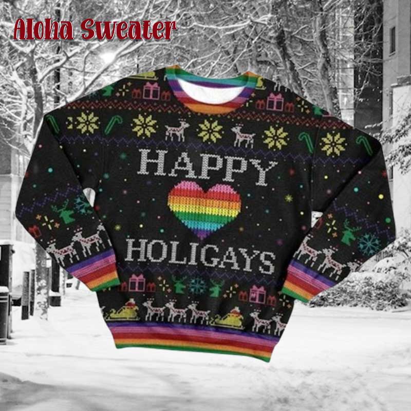 Lgbt Rainbow Holiday Pattern Gay Ugly Christmas Sweater product image 2