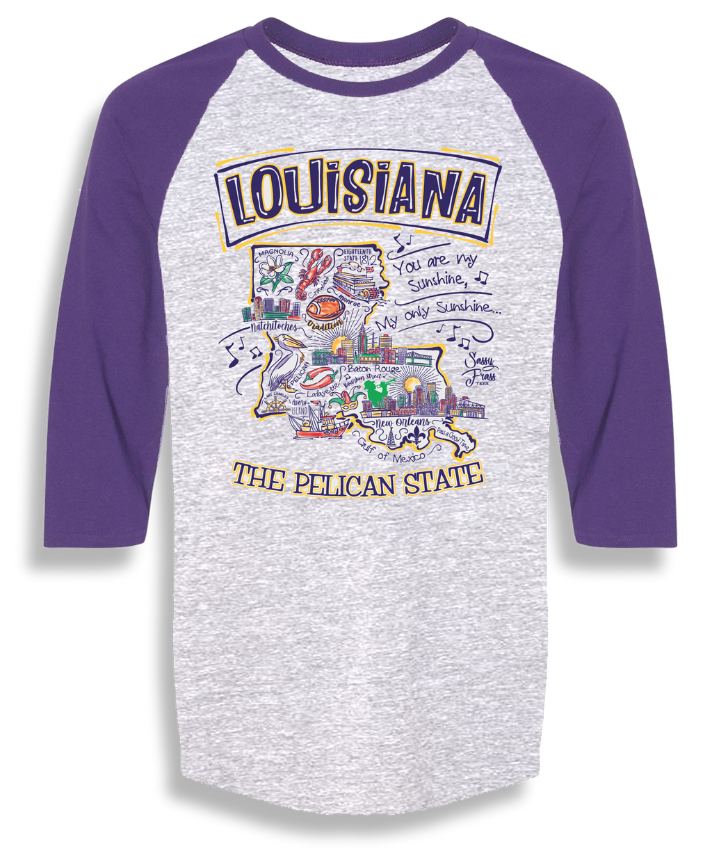 Sassy Frass Louisiana Pelican State LA Raglan Girlie - Adult & Kids T-Shirts, Sweatshirts & Hoodies apparel design preview 1