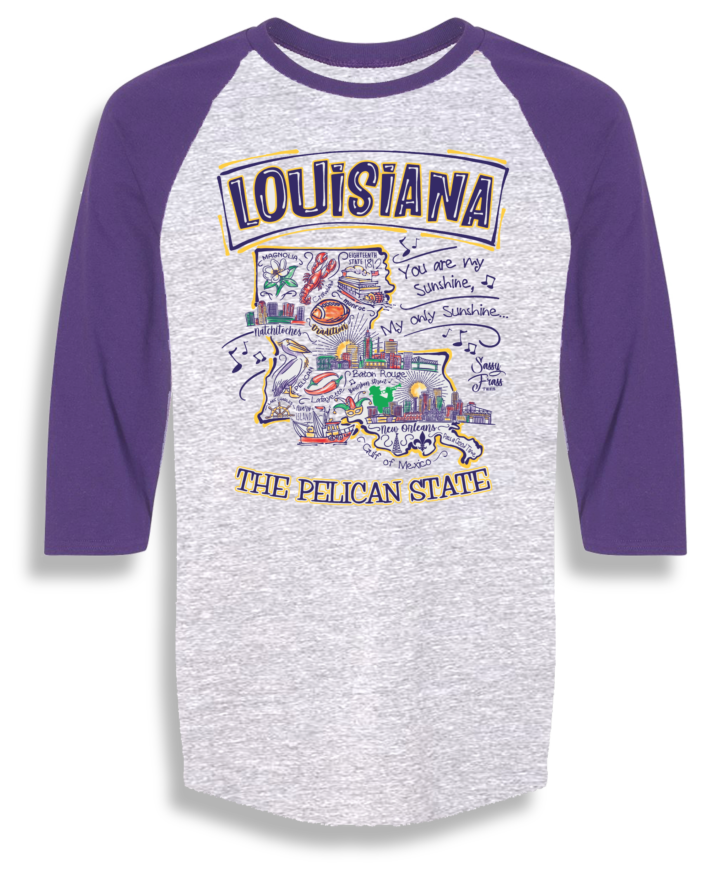 Sassy Frass Louisiana Pelican State LA Raglan Girlie - Adult & Kids T-Shirts, Sweatshirts & Hoodies apparel design preview 1