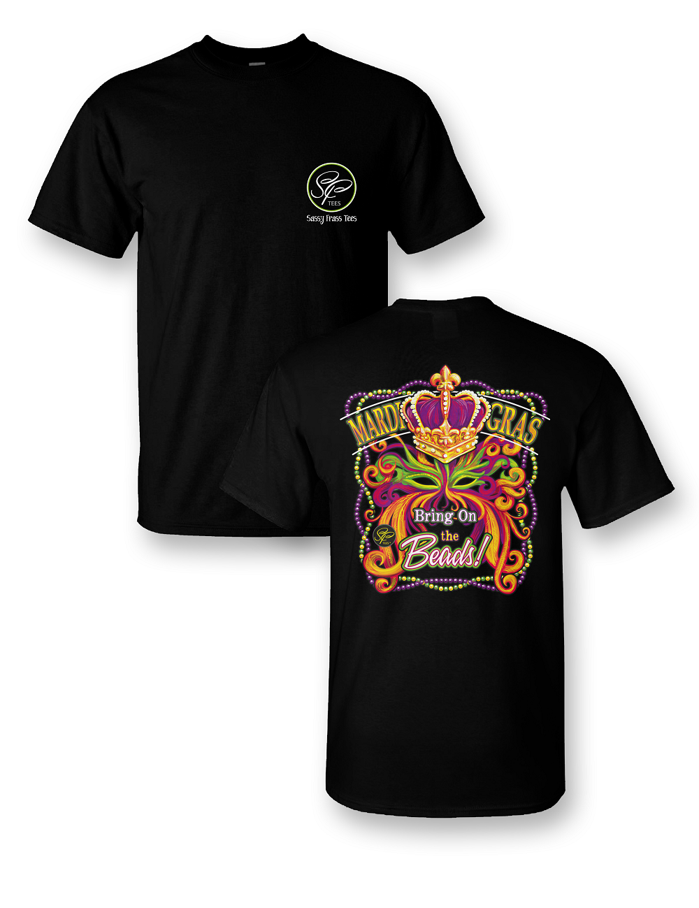 Sassy Frass Mardi Gras Bring on the Beads Mask Crown - Adult & Kids T-Shirts, Sweatshirts & Hoodies apparel design preview 2