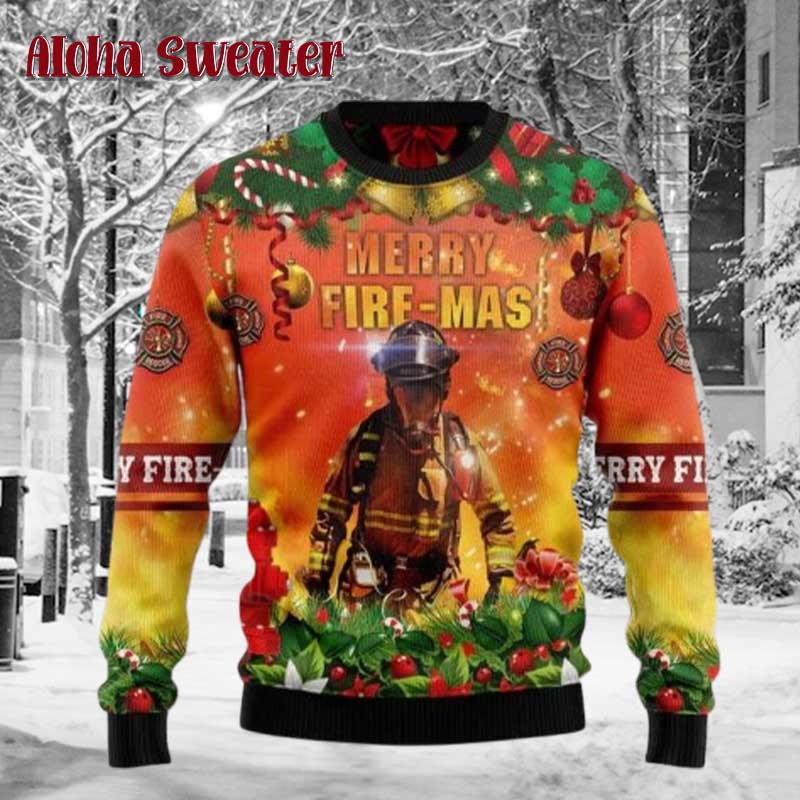 Merry Firemas Firefighter Rescue Hero Ugly Christmas Sweater product image