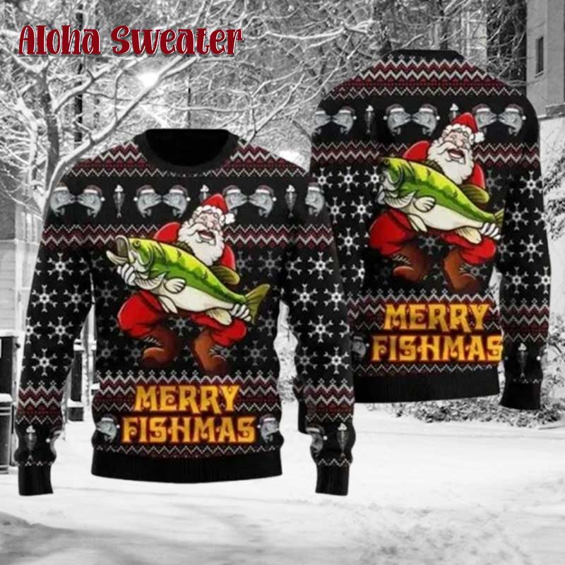 Fishing Retro Vintage 3d Ugly Christmas Sweater product image 2