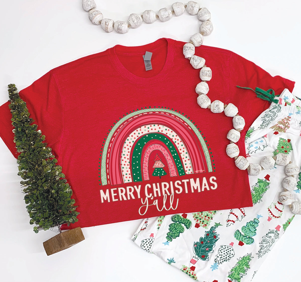 Southernology Statement Merry Christmas Y'all Rainbow - Adult & Kids T-Shirts, Sweatshirts & Hoodies apparel design preview 2