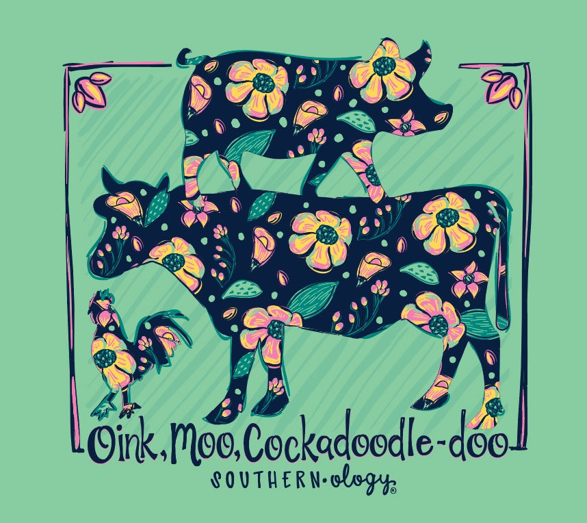 Southernology Oink, Moo, Cockadoodle-Doo Cow Pig - Adult & Kids T-Shirts, Sweatshirts & Hoodies apparel design preview 2