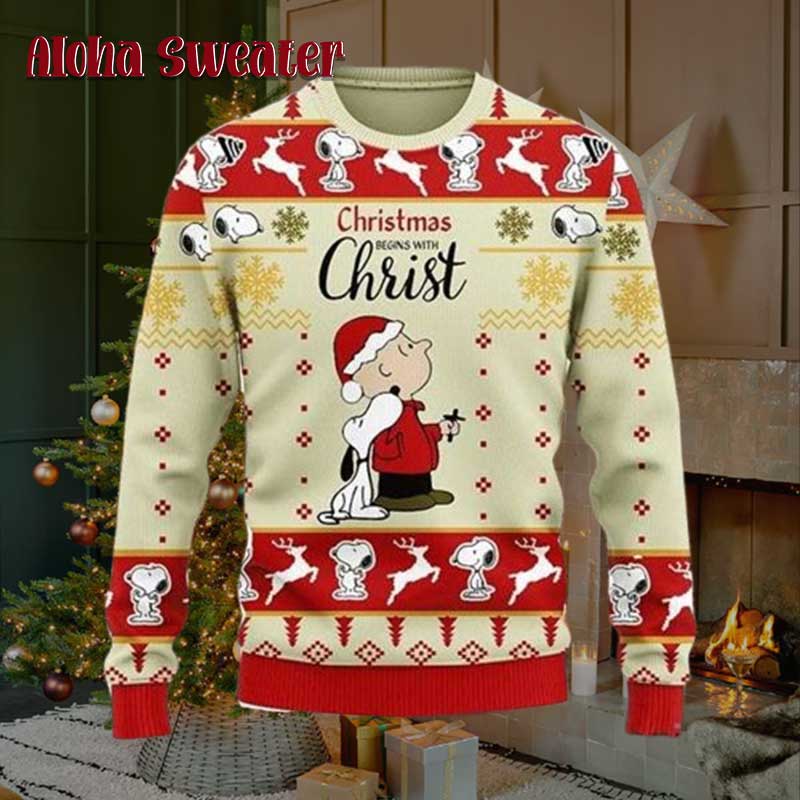 Peanuts Christmas Begin With Christ Snoopy Ugly Christmas Sweater product image