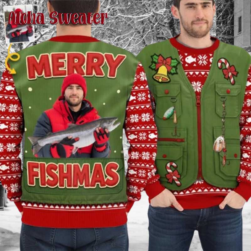 Santa Fly Fishing Ugly Christmas Sweater product image 3