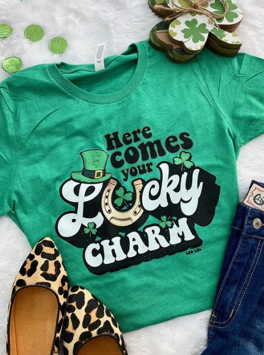 Lucky Blessed Here Comes Your Charm Irish Front Print - Adult & Kids T-Shirts, Sweatshirts & Hoodies apparel design preview 1