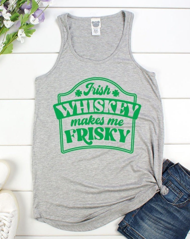 Irish Whiskey Makes Me Frisky Front Print Tank Top - Adult & Kids T-Shirts, Sweatshirts & Hoodies apparel design preview 1