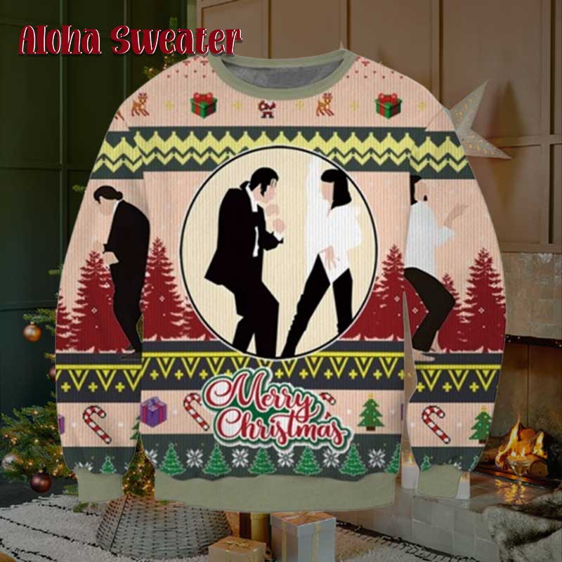 Pulp Fiction Say What Dance Clips Ugly Christmas Sweater product image 2