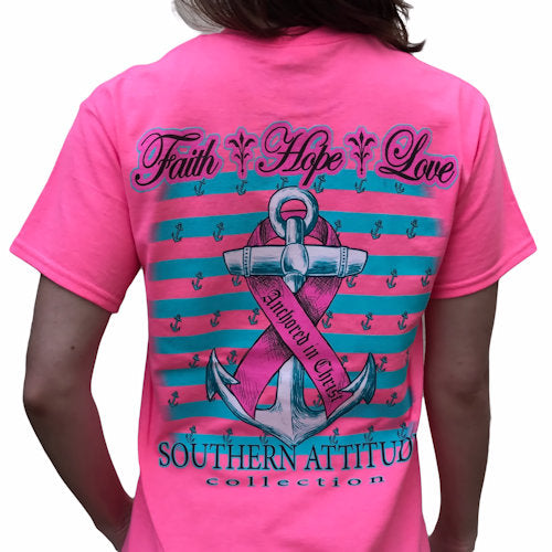 Southern Attitude Faith Hope Anchor Breast Cancer - Adult & Kids T-Shirts, Sweatshirts & Hoodies apparel design preview 2