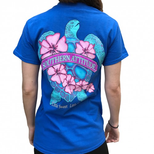 Southern Attitude Snappy Sea Turtle Flower Blue - Adult & Kids T-Shirts, Sweatshirts & Hoodies apparel design preview 2
