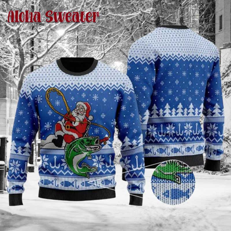 Santa Fly Fishing Ugly Christmas Sweater product image