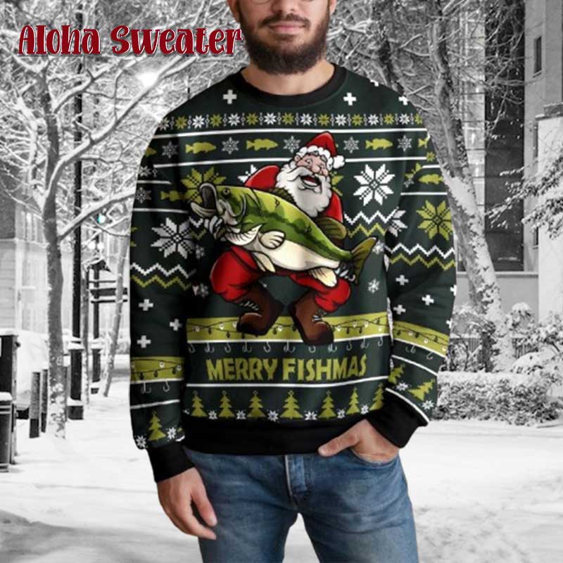 Santa Fly Fishing Ugly Christmas Sweater product image 2