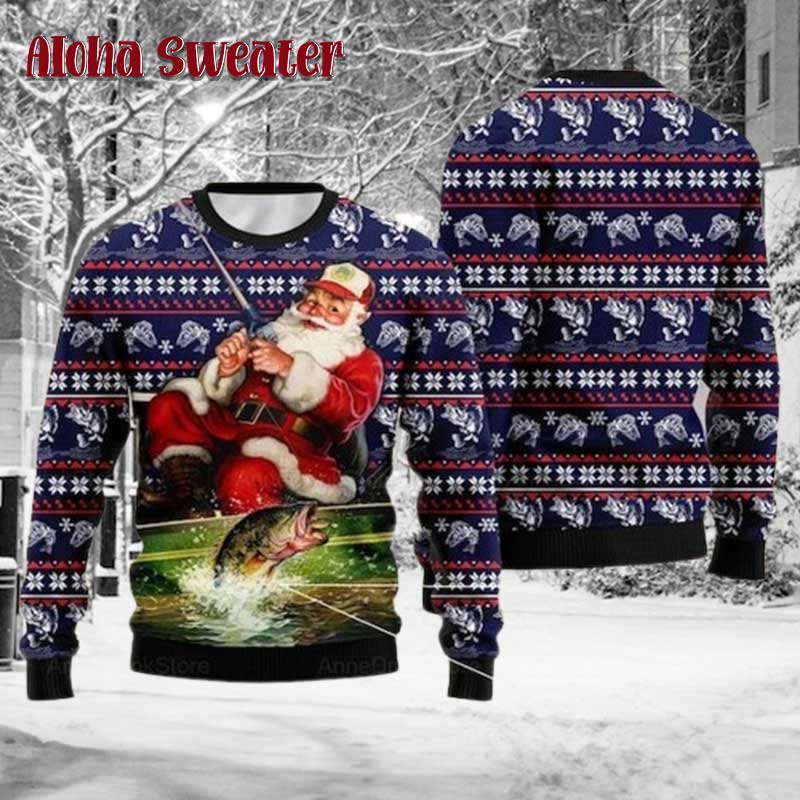 Fishing Retro Vintage 3d Ugly Christmas Sweater product image 5