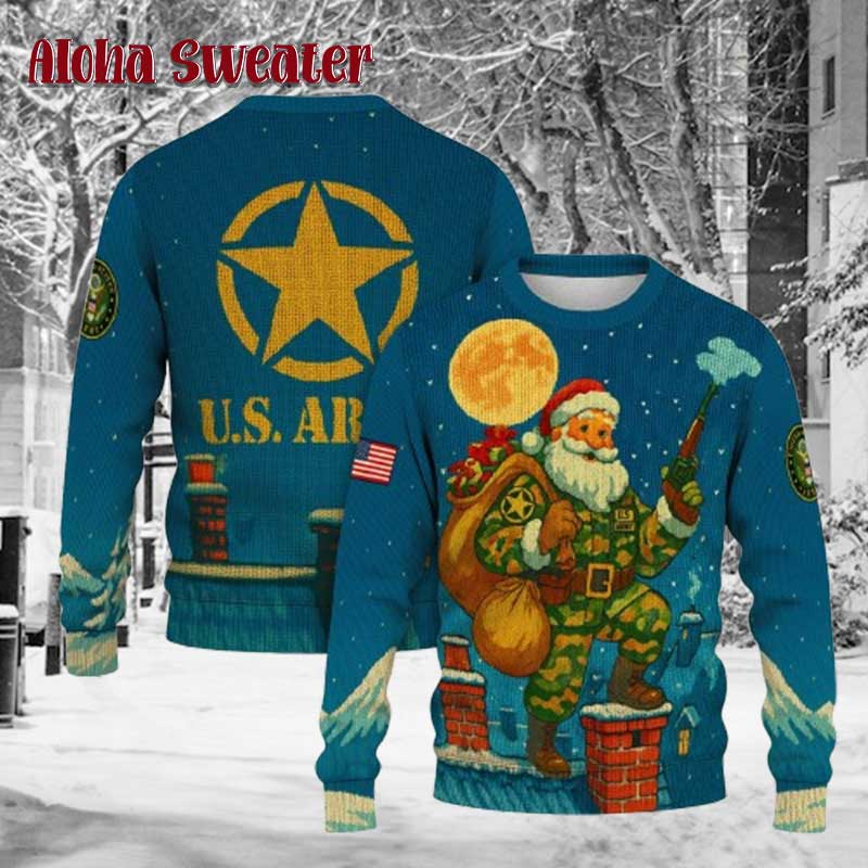 Personalized Us Army Santa Tank Ugly Christmas Sweater product image 2