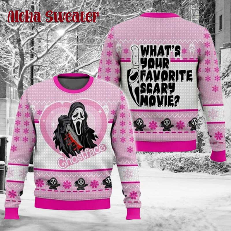 Scream Movie Retro Ghostface Ugly Christmas Sweater product image 3
