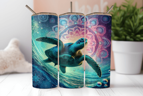 Mandala Sea Turtle 20 oz Skinny Tumbler Cup With - Adult & Kids T-Shirts, Sweatshirts & Hoodies apparel design preview 1