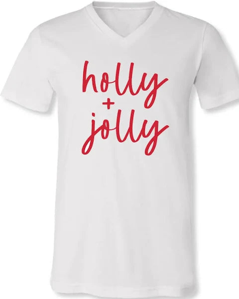 Sassy Frass Holly Jolly Christmas V-Neck Bright - Adult & Kids T-Shirts, Sweatshirts & Hoodies apparel design preview 2