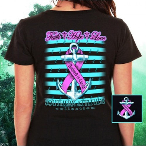 Southern Attitude Faith Hope Anchor Breast Cancer - Adult & Kids T-Shirts, Sweatshirts & Hoodies apparel design preview 1