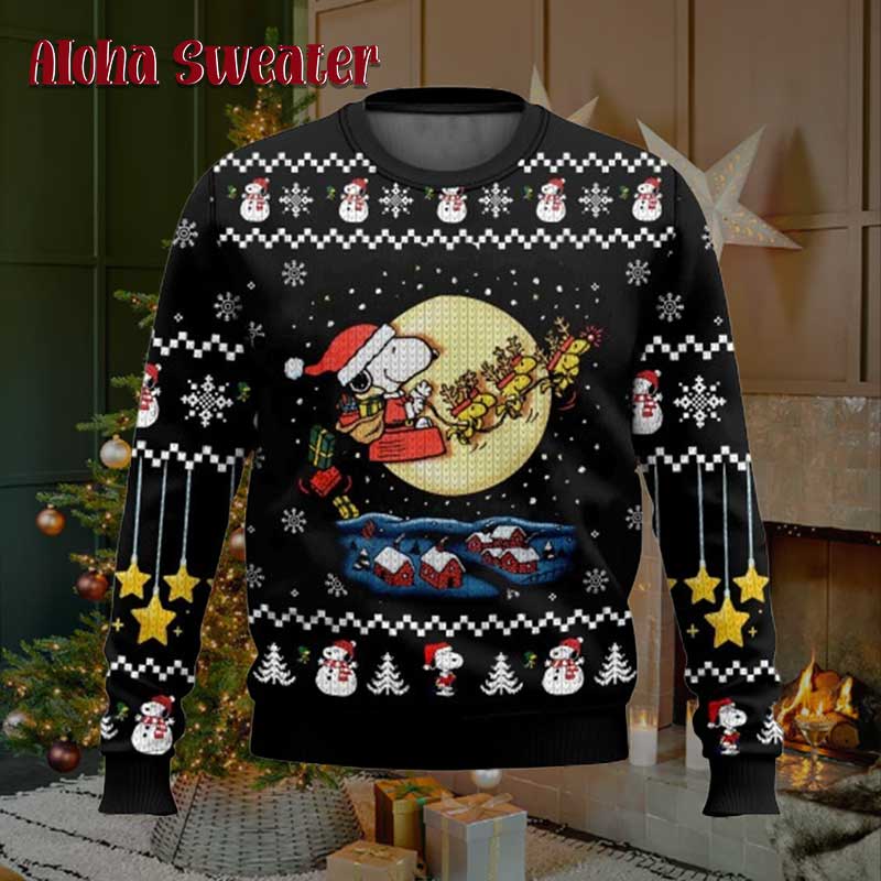 Snoopy Wrapped In Christmas Light Ugly Christmas Sweater product image 3