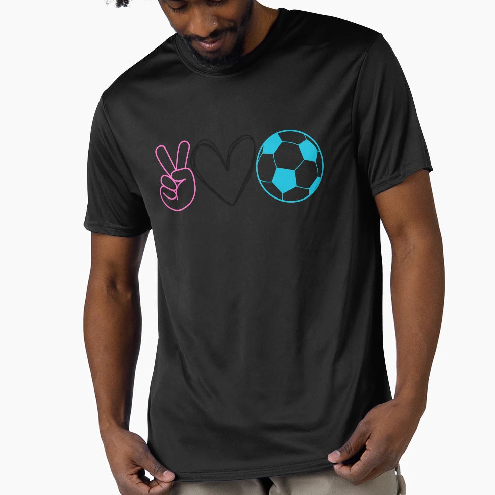 Peace Love Soccer T-Shirt - Graphic Print Unisex - T-Shirt, Sweatshirt, Hoodie