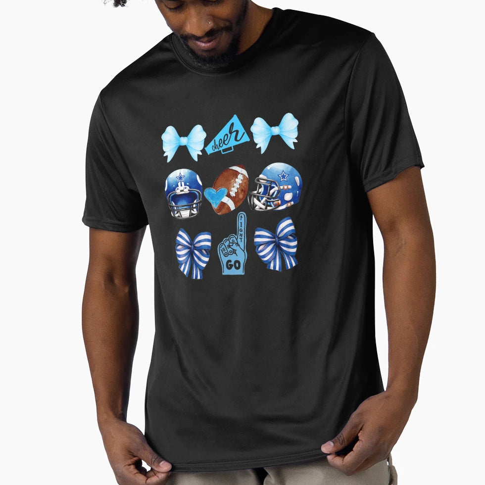 Football Mom Coquette Bow Blue White T-Shirt - Custom Art Print Unisex - T-Shirt, Sweatshirt, Hoodie
