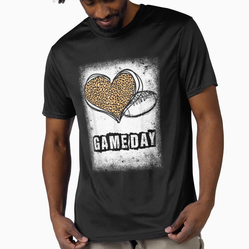 Game Day Leopard Heart Football Lovers T-Shirt - Custom Art Print Men Women - T-Shirt, Sweatshirt, Hoodie