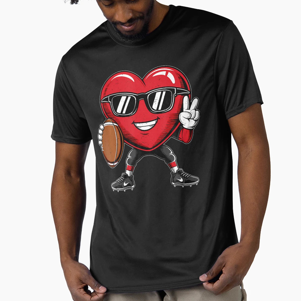 Valentines Day Heart Playing Football T-Shirt - Minimalist Print Unisex - T-Shirt, Sweatshirt, Hoodie
