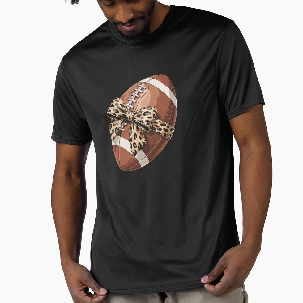 Football Adorned Leopard Bow T-Shirt - Custom Art Print for Adults - T-Shirt, Sweatshirt, Hoodie